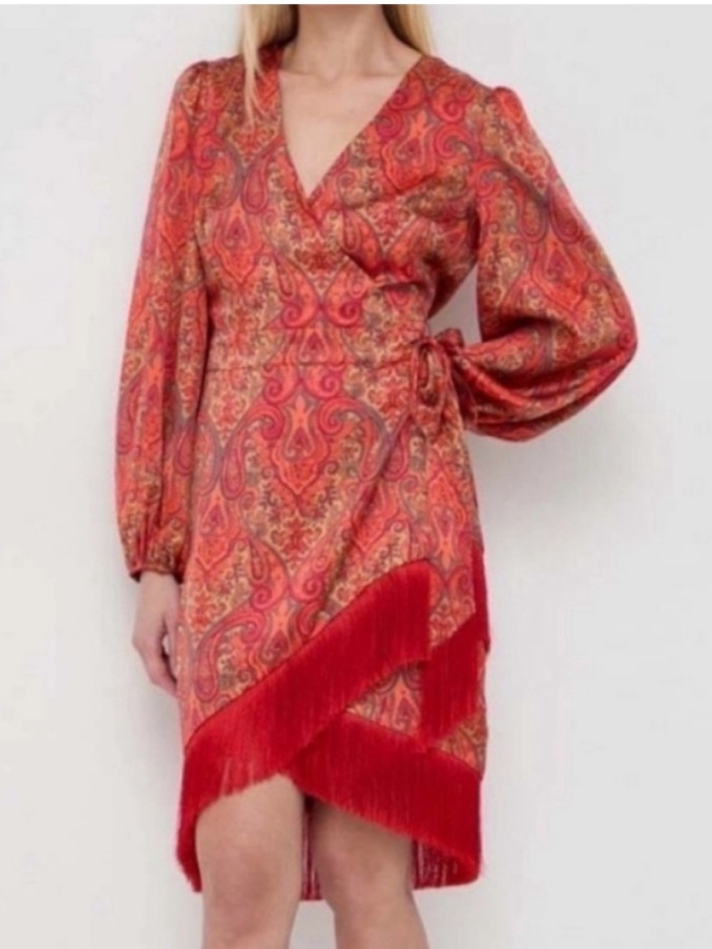 Marciano By Guess 2 Dress Morris Paisley Wrap Dress with Tassel Fringe Hem NWT